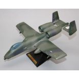 A scale model of a Fairchild Republic A10 Thunderbolt aircraft with stand, width 33cm