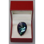 A Baccarat colour change glass and silver mounted pear shaped ring of large size, 4.5cm