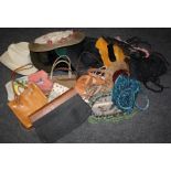 A collection of beadwork and other lady's shoulder bags, Graham Smith, Peter Bettley and other hats