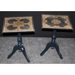 Stanely Bray, a near pair of tooled hide topped tripod tables, each with signed label of limited