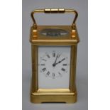 An early 20th century French brass, five glass carriage clock, the eight day movement faced by