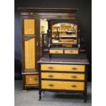 An Edwardian mahogany, satinwood panelled single wardrobe, together with a conforming dressing