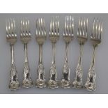 A B Savory, George W Adams and others, a matched set of seven silver fiddle thread and shell pattern