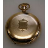 A hunting cased keyless lever watch, the engine turned cased with vacant shield shaped cartouche