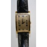Movado, an 18ct gold cased gentlemans wristwatch, rectangular 25 x 15mm, Roman dial, 17 jewel