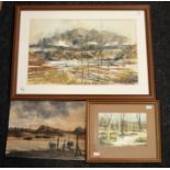 Collection of three watercolours: two  by C Rex James - 'Reflections, Burrator' 16 x 22cm and 34 x