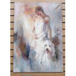 After Willem Haenraets, a large canvas of a young woman and dog