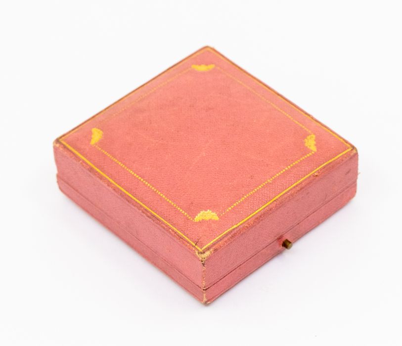 A 1920-30's Cartier box, tooled leather in pale pink, gilt decoration, size 7 x 7.5 x 2.5cm,  silk - Image 2 of 2