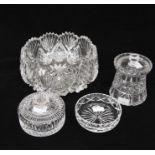 Three various cut glass decanters, comprising an Art Deco conical shaped decanter, a 19th Century