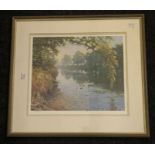 James D Preston, artist's proof print, a river scene, 38 x 40cm, framed and glazed