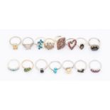 A collection of Gemporia silver and gem set rings to include a black spinel dress ring with