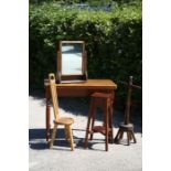 A collection of assorted furniture, comprising Victorian card table, small mirror, dolly, small hall