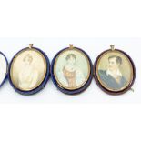 Three 19th Century oval portrait miniatures depicting: Empress Marie Louise, Lord Bryon and a