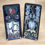 Two Moorcroft rectangular shaped pen trays/dishes dated 1995 and 2004, both 20.5cm x 8.5cm (2)