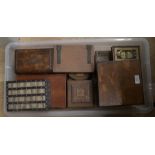 A collection of assorted wooden boxes, comprising oak dressing table box, a wood grained Art Nouveau