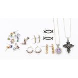 A collection of silver jewellery comprising silver and gem set jewellery, to include ruby,
