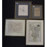 A collection of framed maps, 17th Century to 20th Century, London to Carlisle, Inverness and