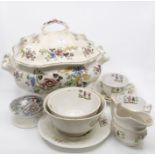 A 19th century Chinoiserie part tea set, including two cups and saucers, milk jug, sugar bowl,