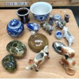 A collection of ceramics to include:- two pieces from the Cobb Pottery Devon, a Staffordshire dog,