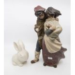 A LLadro Gres figural group titled: Facing the Wind, no: 1279, designed by Juan Huerta, in box