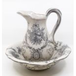 Reproduction wash bowl and jug with cherub detail