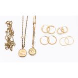 A collection of jewellery to include weighable unmarked 9ct gold, weight approx. 12.6gms, along with