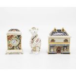 Royal Crown Derby Kimono miniature clock with box, shop paperweight and cricketer teddy paperweight