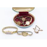 A collection of jewellery and watches to include two vintage ladies 9ct gold dress watches, one with