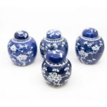 Four 19th Century blue and white Chinese export spice/ginger jars