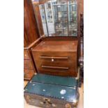 An early 20th Century 3 drawer dressing table along with a late 20th Century trunk