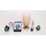 A collection of Studio Glass to include: 1990s Sarah Richardson scent bottles and stoppers; a