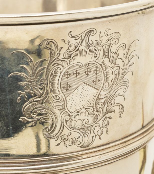 A George II large plain silver two handled loving cup / trophy, central mid rib, scroll handles with - Image 2 of 3