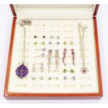 A collection of silver jewellery comprising silver and gem set jewellery, to include tanzanite,