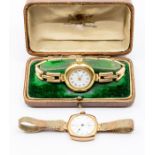 Two early 20th Century ladies watches to include a Waltham 9ct gold cased wristwatch, cushion shaped