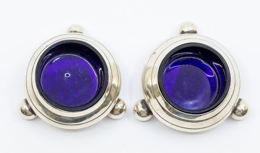 A pair of Victorian silver circular salts on three ball feet, hallmarked by Hancocks, London, - Image 3 of 3