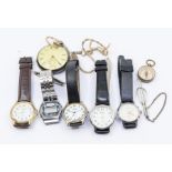 Early 20th Century silver pocket watch, vintage Rotary gents wristwatch, four other wristwatches and