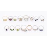 A collection of Gemporia  gem set rings to include a 9ct yellow gold three stone faceted opal