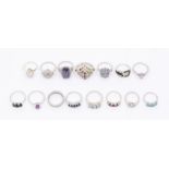 A collection of Gemporia silver and gem set rings to include a  an aquamarine three stone ring, a