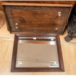 A large Chinese hardwood tray, along with wooden framed Edwardian wall mirror, with bevelled glass