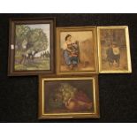 A collection of four late 19th, early 20th Century oils on board and canvases, Continental and