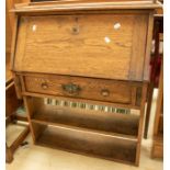 Early 20th Century Art Nouveau bureau in oak, single drawer below, fold down writing top and two