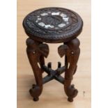 Early 20th Century Indian hardwood stool/stand with elephant detail and ivory tusks, cobra,
