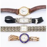 A collection of four ladies dress watches to include an Art Deco cocktail watch, elongated cushion