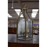 A Victorian style gilt brass hall lantern with suspension chains (1)