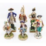 Six Capodimonte figures of soldiers and gens and girl and boy