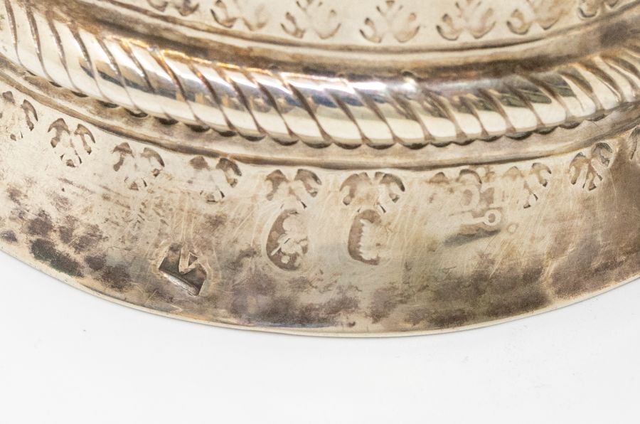 A Queen Anne Britannia standard silver two handled porringer, rope twist band above wyvern fluted - Image 2 of 2