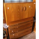 1960s teak drinks cabinet, along with 1960s teak bedside chest of drawers