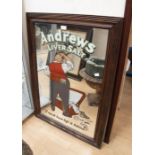 Modern ANDREWS LIVER SALTS, advertising mirror in stained pine frame, 80 x 55cm