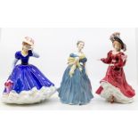 Three Royal Doulton lady figures including Mary, Patricia and Adrianna