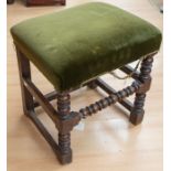 A Carolean style joined oak stool, probably 19th Century, in the 17th Century design of the